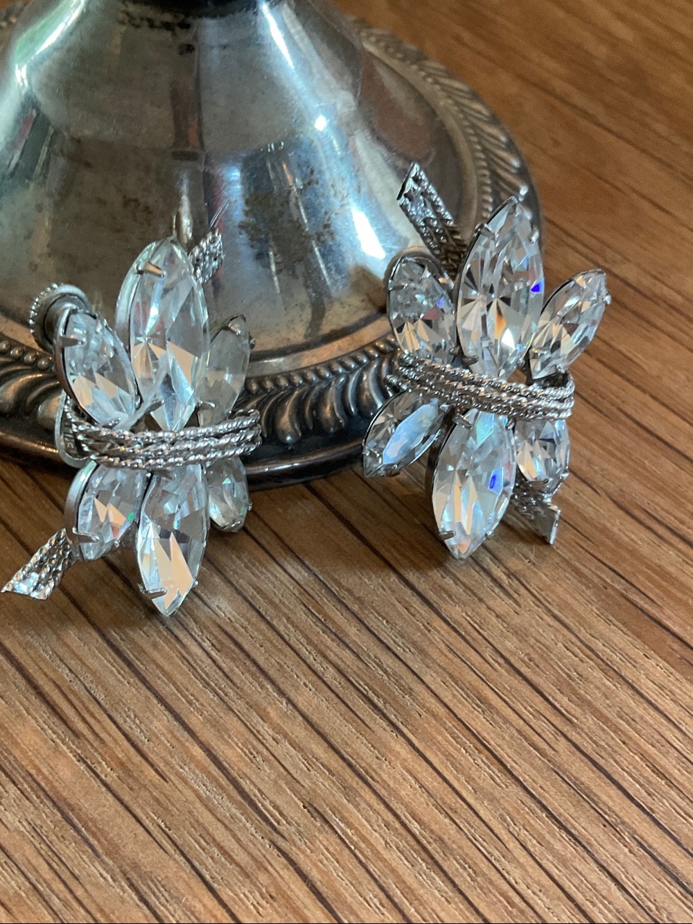 JAY FLEX Vintage Sterling Crystal Marquise Cluster Clip-On Earrings
